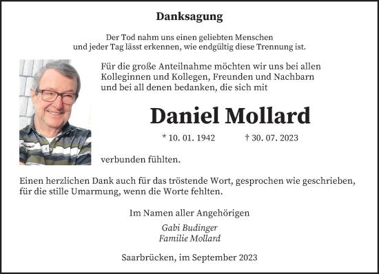 Traueranzeige von Daniel Mollard von saarbruecker_zeitung