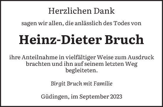 Traueranzeige von Heinz-Dieter Bruch von saarbruecker_zeitung