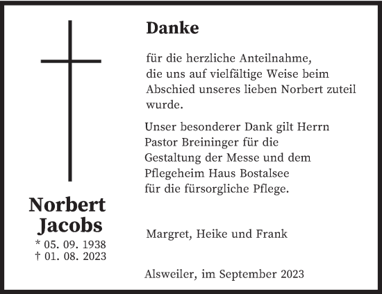 Traueranzeige von Norbert Jacobs von saarbruecker_zeitung