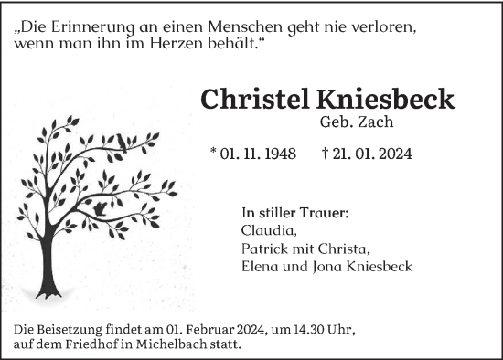 Traueranzeige von Christel Kniesbeck von saarbruecker_zeitung