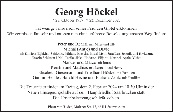 Traueranzeige von Georg Höckel von saarbruecker_zeitung
