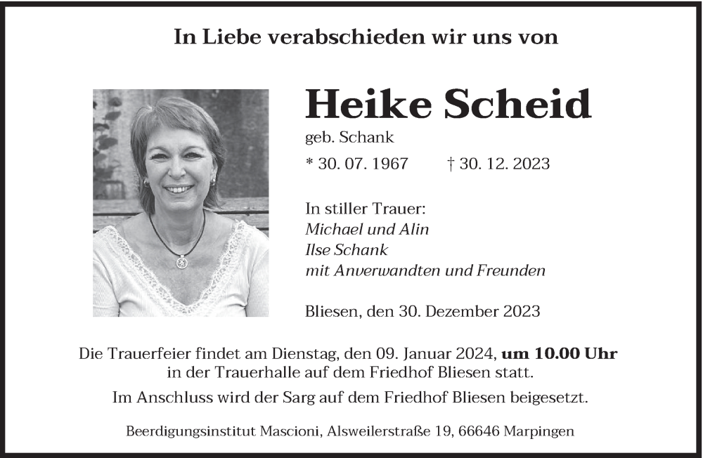  Traueranzeige für Heike Scheid vom 05.01.2024 aus saarbruecker_zeitung
