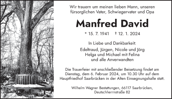 Traueranzeige von Manfred David von saarbruecker_zeitung