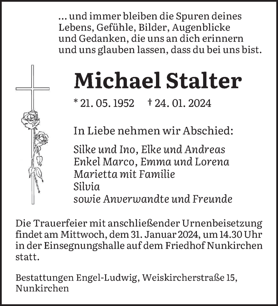  Traueranzeige für Michael Stalter vom 27.01.2024 aus saarbruecker_zeitung