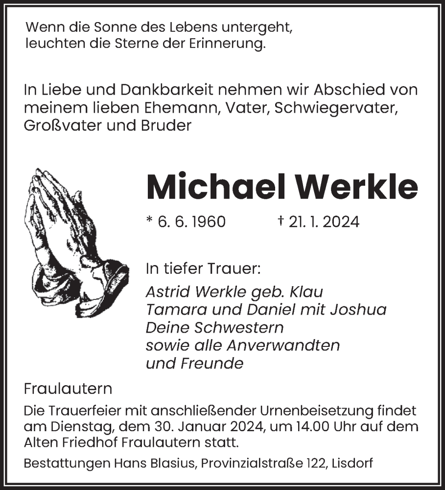  Traueranzeige für Michael Werkle vom 27.01.2024 aus saarbruecker_zeitung