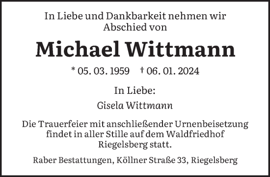 Traueranzeigen Von Michael Wittmann 