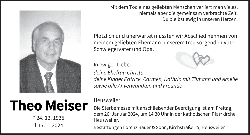  Traueranzeige für Theo Meiser vom 23.01.2024 aus saarbruecker_zeitung