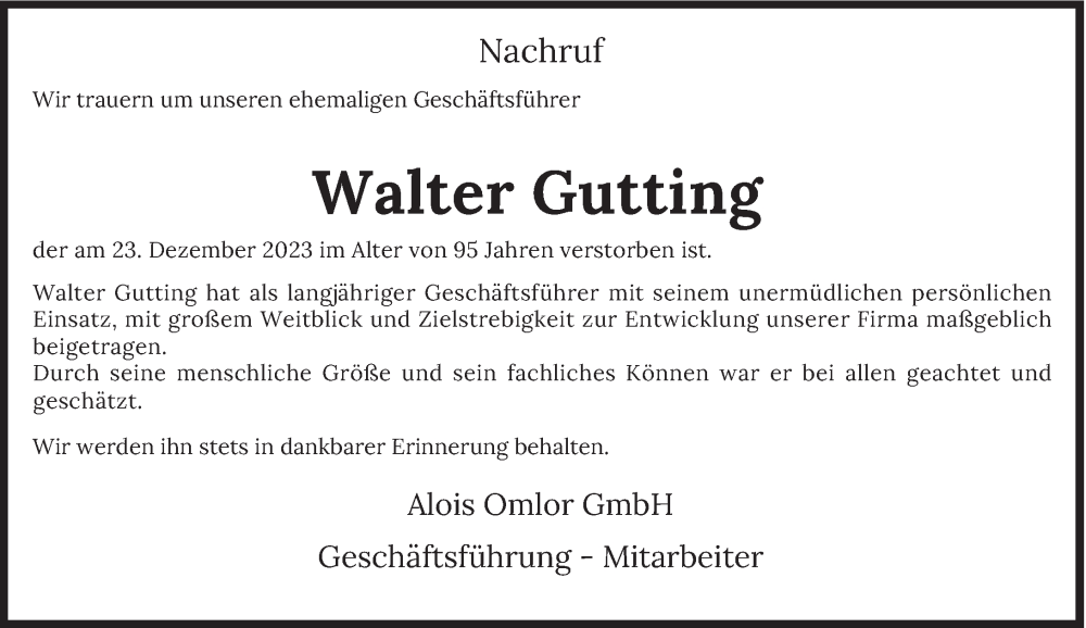 Traueranzeige für Walter Gutting vom 13.01.2024 aus saarbruecker_zeitung