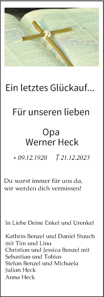 Traueranzeige von Werner Heck von saarbruecker_zeitung
