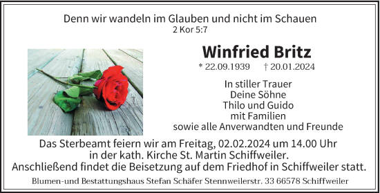 Traueranzeige von Winfried Britz von saarbruecker_zeitung