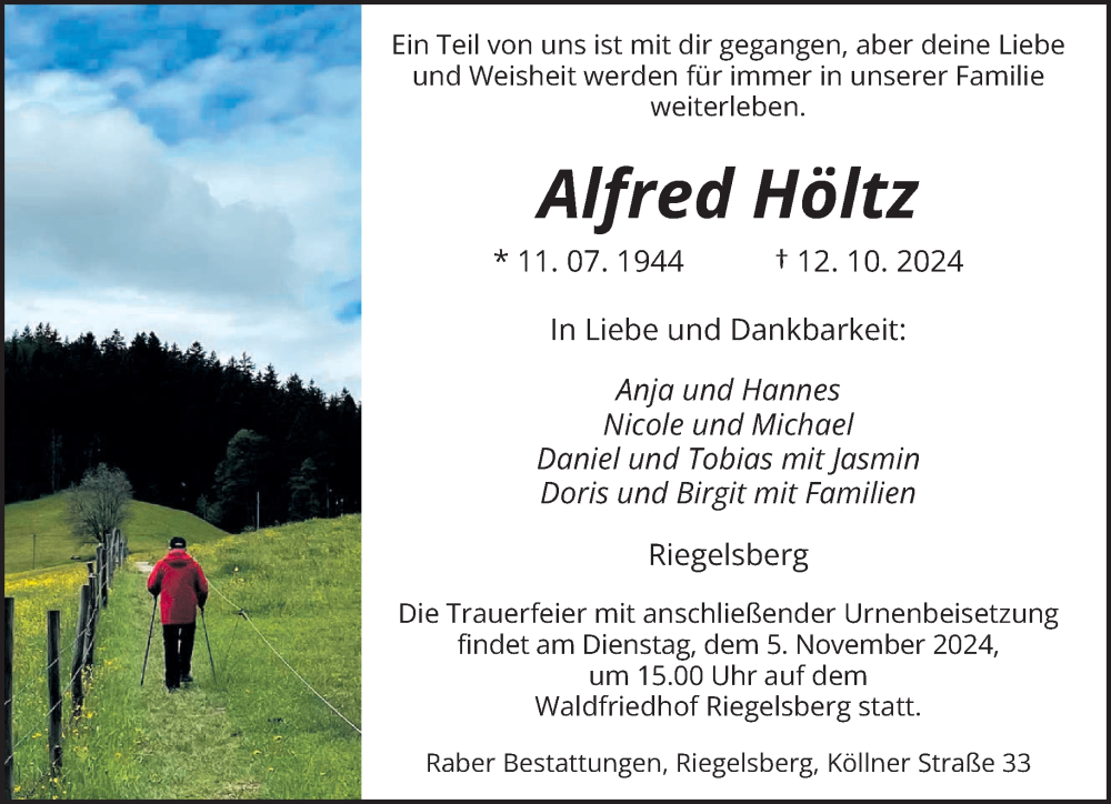  Traueranzeige für Alfred Höltz vom 26.10.2024 aus saarbruecker_zeitung