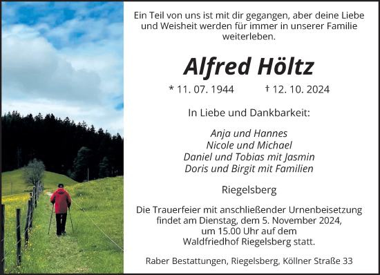 Traueranzeige von Alfred Höltz von saarbruecker_zeitung