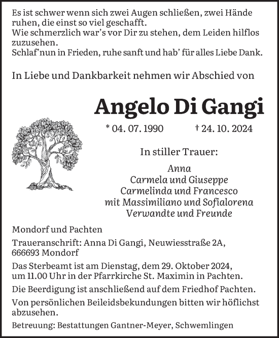 Traueranzeige von Angelo Di Gangi von saarbruecker_zeitung