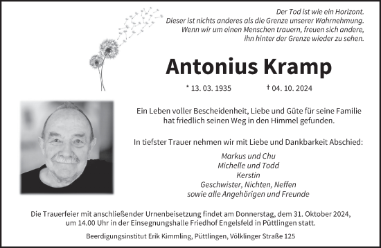 Traueranzeige von Antonius Kramp von saarbruecker_zeitung