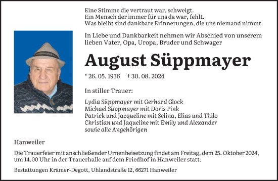 Traueranzeige von August Süppmayer von saarbruecker_zeitung