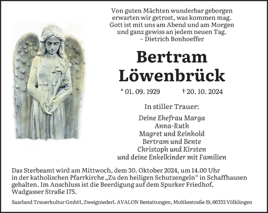 Traueranzeige von Bertram Löwenbrück von saarbruecker_zeitung