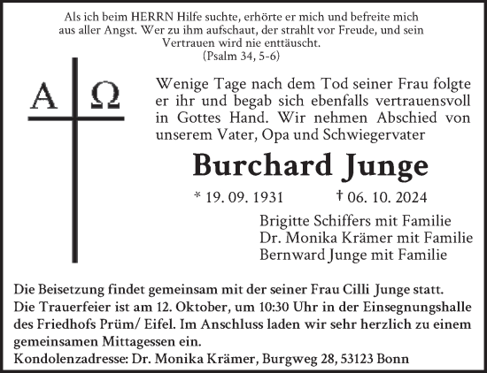 Traueranzeige von Burchard Junge von saarbruecker_zeitung