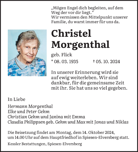 Traueranzeige von Christel Morgenthal von saarbruecker_zeitung