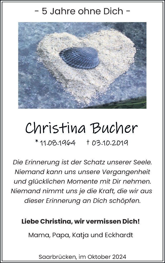  Traueranzeige für Christina Bucher vom 05.10.2024 aus saarbruecker_zeitung