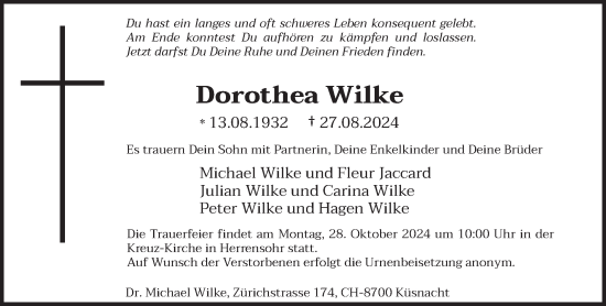 Traueranzeige von Dorothea Wilke von saarbruecker_zeitung