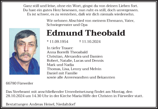 Traueranzeige von Edmund Theobald von saarbruecker_zeitung