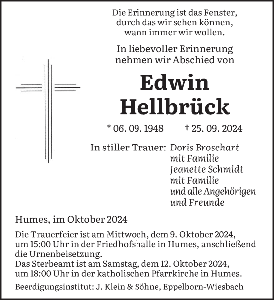 Traueranzeige von Edwin Hellbrück von saarbruecker_zeitung