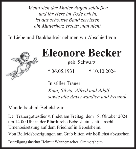 Traueranzeige von Eleonore Becker von saarbruecker_zeitung