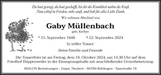 Traueranzeige von Gaby Müllenbach von saarbruecker_zeitung