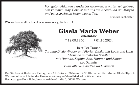 Traueranzeige von Gisela Maria Weber von saarbruecker_zeitung