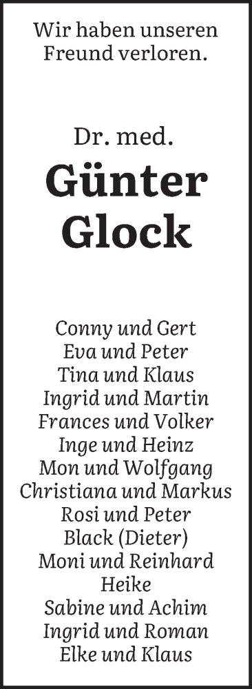 Traueranzeige von Günter Glock von saarbruecker_zeitung