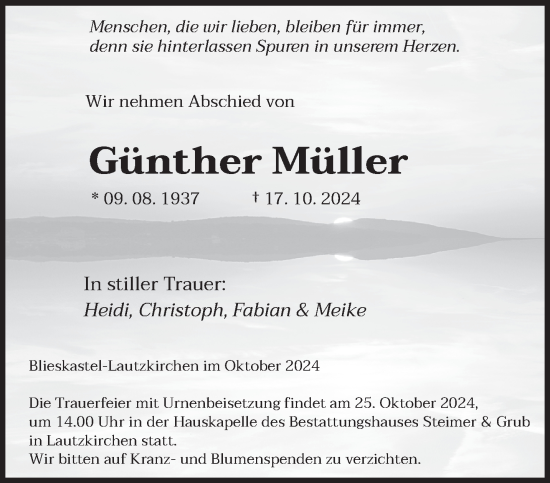 Traueranzeige von Günther Müller von saarbruecker_zeitung