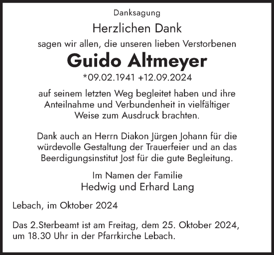 Traueranzeige von Guido Altmeyer von saarbruecker_zeitung