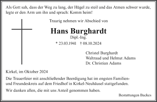 Traueranzeige von Hans Burghardt von saarbruecker_zeitung