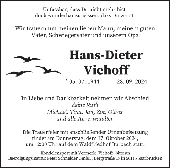 Traueranzeige von Hans-Dieter Viehoff von saarbruecker_zeitung