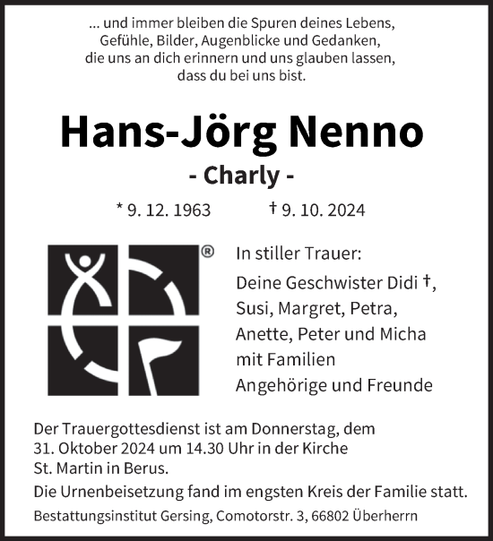 Traueranzeige von Hans-Jörg Nenno von saarbruecker_zeitung