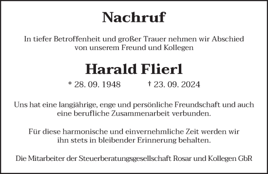 Traueranzeige von Harald Flierl von saarbruecker_zeitung