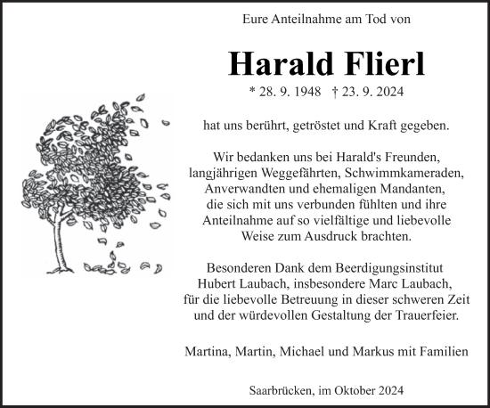 Traueranzeige von Harald Flierl von saarbruecker_zeitung