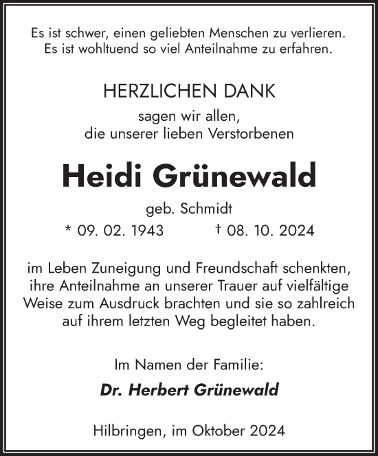 Traueranzeige von Heidi Grünewald von saarbruecker_zeitung