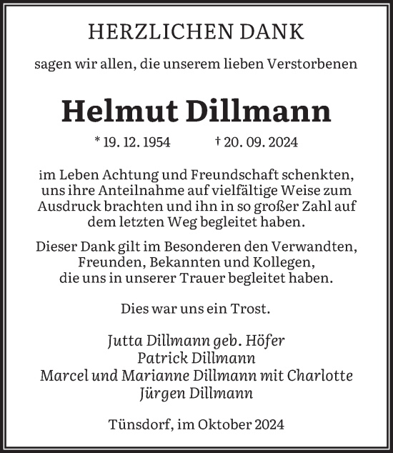 Traueranzeige von Helmut Dillmann von saarbruecker_zeitung