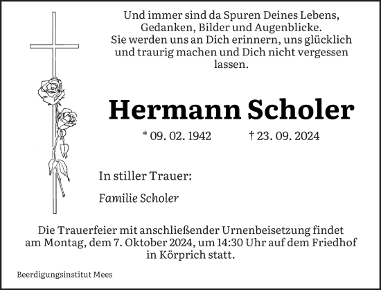 Traueranzeige von Hermann Scholer von saarbruecker_zeitung