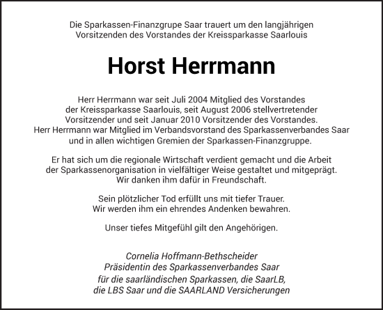 Traueranzeige von Horst Herrmann von saarbruecker_zeitung