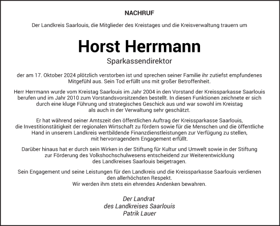 Traueranzeige von Horst Herrmann von saarbruecker_zeitung