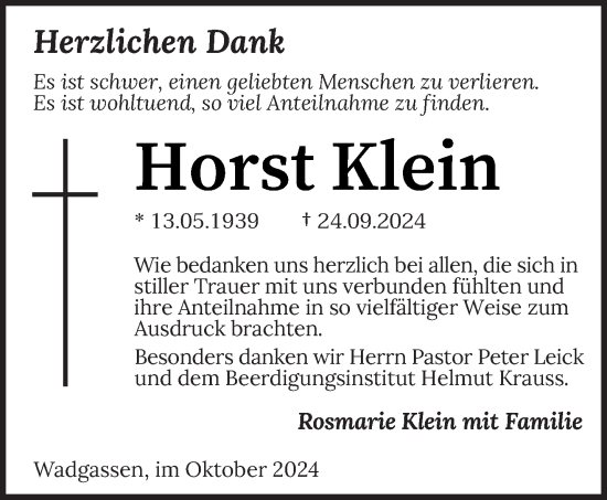 Traueranzeige von Horst Klein von saarbruecker_zeitung