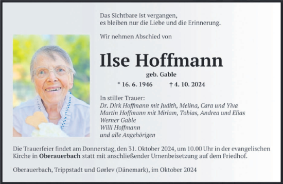 Traueranzeige von Ilse Hoffmann von saarbruecker_zeitung