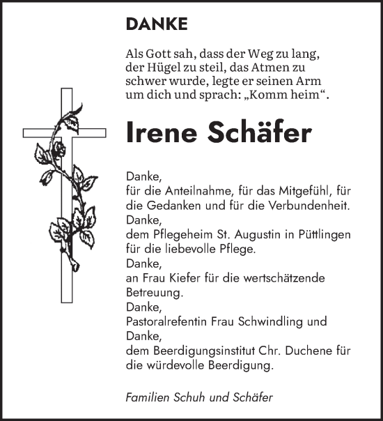 Traueranzeige von Irene Schäfer von saarbruecker_zeitung