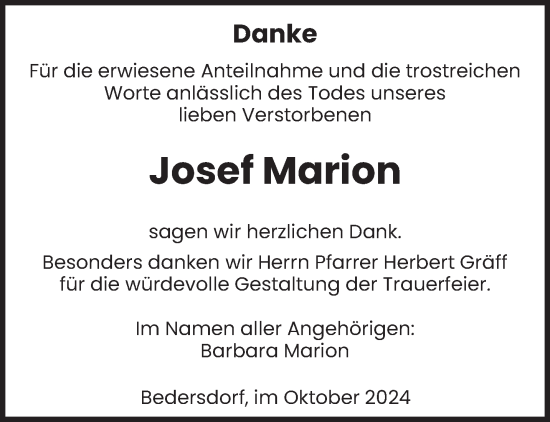 Traueranzeige von Josef Marion von saarbruecker_zeitung