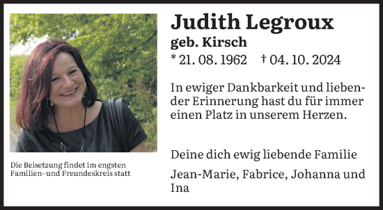 Traueranzeige von Judith Legroux von saarbruecker_zeitung