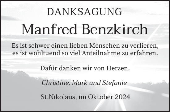 Traueranzeige von Manfred Benzkirch von saarbruecker_zeitung