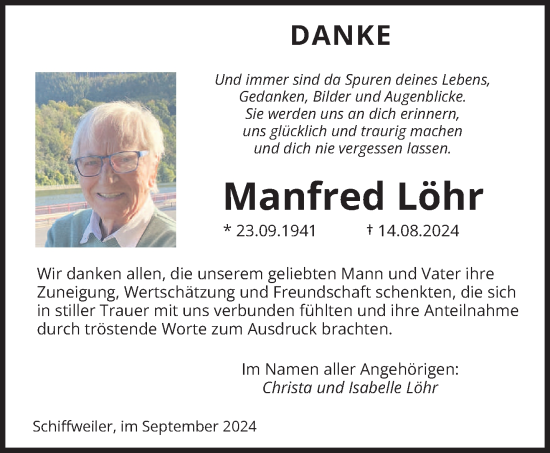 Traueranzeige von Manfred Löhr von saarbruecker_zeitung