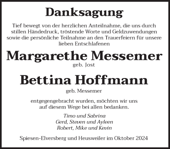 Traueranzeige von Margarethe Messemer von saarbruecker_zeitung